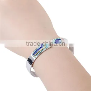 Titanium Steel Seed Beads Open Cuff Bangles Bracelets Silver Tone Blue thumbnail-3