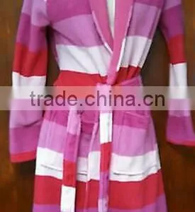 2014 Xinbo Women's Pink Stripe Luxury Snuggle Lightwear Pool Gym Spa Beach Bath Robe thumbnail-1