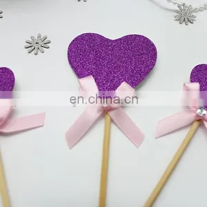 New Design Purple Heart With Bow Wedding Birthday Cake Topper thumbnail-5