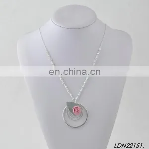 Beautiful Sterling Silver Concentric Circle Flower and Leaf Pendant Fashion Long Charm Geometric Necklace thumbnail-1