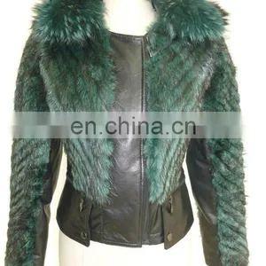 Fashion Design Ladies Lazy Raccoon Dog Fur Coat Leather Jacket thumbnail-1