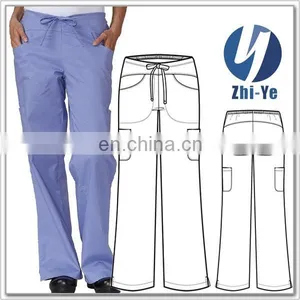 Hospital Style Cargo Pocket Stretch Flare Leg Scrub Pants thumbnail-1
