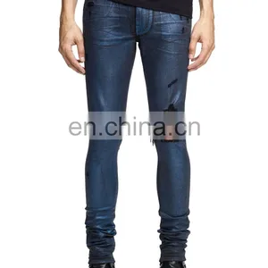 DiZNEW Fashion Purple Wax Denim Mens Ripped Hemp Jeans Men thumbnail-5