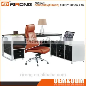 Modern Luxury 1.97m Stainless Steel Frame Leather Covered Black Office Executive Desk Table With Latest Design thumbnail-1