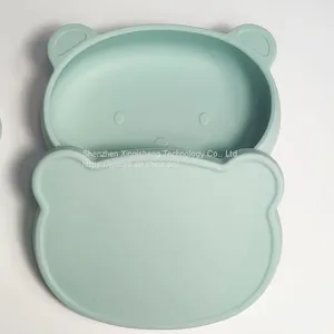 Cute Animal Bear Kids Tableware Dinner Dish Feeding Plate With Lid Baby Silicone Tableware thumbnail-2