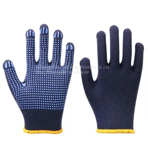 7Gauge Dark Blue Polycotton Liner PVC Dotted Gloves thumbnail-1
