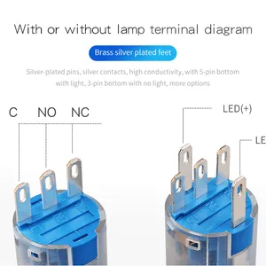 Ip67 16mm Flat Head 250v 1no1nc Push Button Switch Reset thumbnail-4