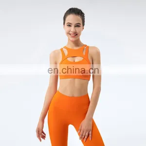 Private Label Workout Sports Bra Leggings Ribbed Hollow Out Sexy Yoga Bra Gym Wear thumbnail-2
