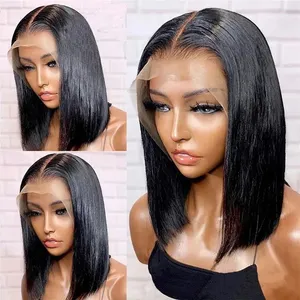 Hot Red Colored HD Transparent Short Bob Human Hair Wigs Peruvian Red Straight 13x4 Lace Front Wig For Women PrePlucked Glueless thumbnail-3