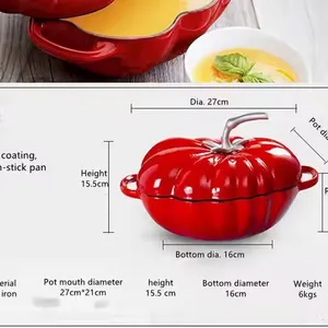 New Design Tomato-shaped Pot Kitchen Cookware 27cm Red Enamel Cast Iron Casserole With Cast Iron Lid thumbnail-2