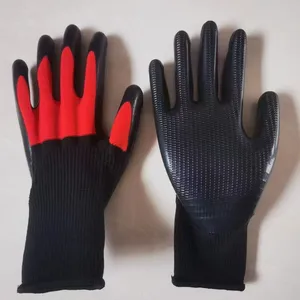 Red&black Polyester 13 Gauge Knitted Physical Pressed Black Latex Palm Coated Work Gloves thumbnail-1