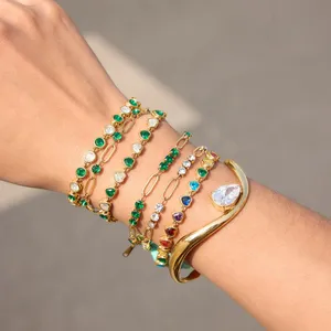 Stainless Steel Tennis Bracelet Gold Plated Cubic Zirconia Adjustable Waterproof Hypoallergenic Women Jewelry thumbnail-5