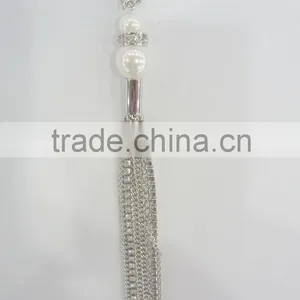 FASHION RHINESTONE CHAIN/CHAIN TASSEL NECKLACE EARRING SET WITH PEARLS thumbnail-2