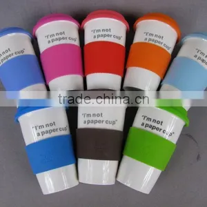 Ceramic Mug With Silicone Lid,ceramic Mug With Silicone Sleeve,ceramic Double Wall Mug thumbnail-1