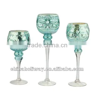SET OF 3 BLUE CANDLEHOLDER, CHRISTMAS CANDLEHOLDER thumbnail-1