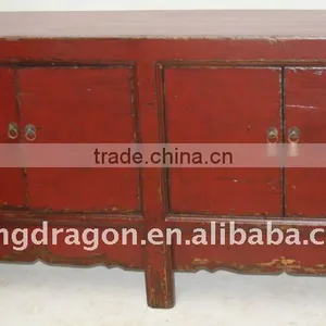 Chinese Antique Red Four Door Cabinet Shoes Kitchen Cupboard thumbnail-1
