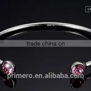 High Quality 925 Sterling Silver Round Crystal Cuff Bangle Bracelet thumbnail-6