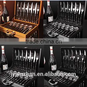 24pcs Spoon Fork Knife Sets With Plain Handle and Wooden Box Packing thumbnail-4