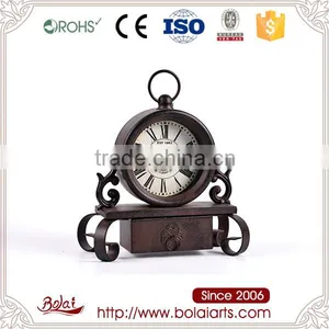 Exquisite Design Good Price Brown Color Round Shaped Retro Table Clock thumbnail-1