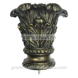 Burnt Gold Floral Resin Curtain Rod Finials For Wooden Curtain Rods thumbnail-1