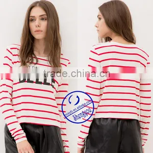 2015 China Supplier 100% Cotton Custom Fashion Women Yarn Dyed t Shirt Wholesale thumbnail-2