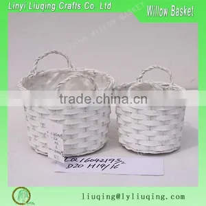 Set of 2 White Wicker Plant Baskets With Ears Garden Baskets Wholesale thumbnail-1