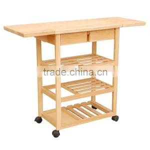 Stylish Modern Wooden Kitchen Serving Trolley With Food Keeping Drawers and Wine Bottle Holders and Casters thumbnail-6
