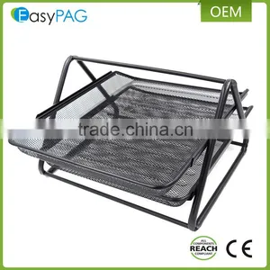 Triangle Support 2 Tier Black Metal Mesh Desk Office File Magazine Rack thumbnail-4