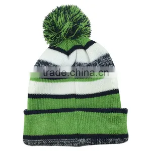 Factory Bulk Sale Striped Jacquard Puffball Winter Hat With Pompom thumbnail-1