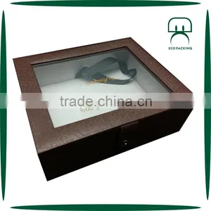 Leather Pink Cute Big Gift Wood Box With Clear Window thumbnail-2