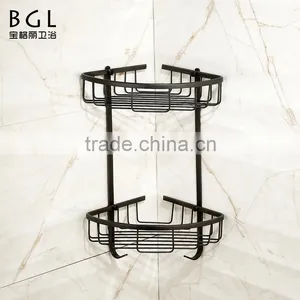 America Style Wall Mounted Bath Fittings ORB and Vacuum Plating Brass Hanging Corner Basket for Bathroom Storage thumbnail-2