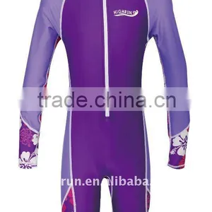 (Hot Selling)Kid's Long Sleeve Shorty Leg Purple Sun Protection SPF/UPF 50+ Lycra Swimsuit thumbnail-1