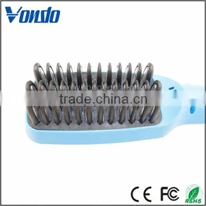 Customized Logo 2 IN 1 Electric Brush Hair Straightener Blue thumbnail-4