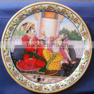 Indian Marble Handicraft Religious Gift Decor Miniature Painting Royal King and Queen Love Sceen thumbnail-3