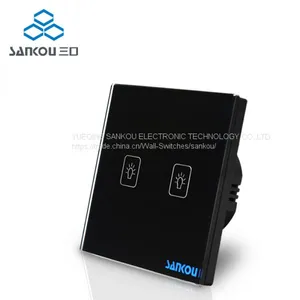 EU Standard 110V/250V Two Gang One Way Black Crystal Glass Panel Wall Switch Touch Light Switch thumbnail-1