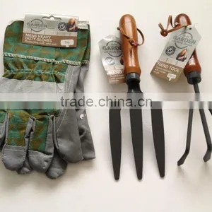 Garden Tools Set Wooden Handles Fork Cultivator Heavy Duty Gloves New thumbnail-1