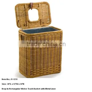 Drop-in Rectangular Wicker Baskets for Trash With Metal Liner thumbnail-1