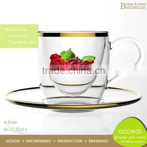 The Most Populare Gold Rim 2014 Double Wall Milk Glass Cup thumbnail-4
