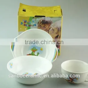3 Pcs White Porcelain Decal Dinner Set for Kids in Stock thumbnail-1