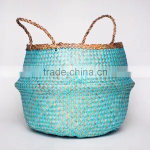 Blue Zigzag Seagrass Baskets/ Foldable Seagrass Laundry Basket thumbnail-2
