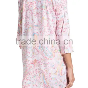 Ladies Sleep Shirt for Women Fashion Satin Cotton Solid Color Sleepwear With Short Sleeve Pajamas thumbnail-4