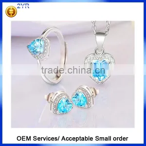 2016 Popular Trendy Jewelry Bridal Wedding Created Aquarine 925 Sterling Silver Necklace Earring Jewelry Sets thumbnail-1