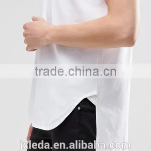 Wholesale Men 100% Coton Super Longline Stepped Hem Plain White T-shirt in Bulk thumbnail-3