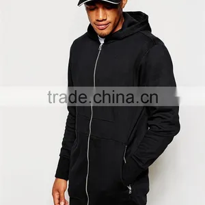 Mens 100% Cotton Pocket Customized Wholesale Plain Black Hoodie thumbnail-3