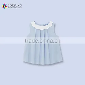 2017 Wholesale Fashion Latest Styles Children Clothes Blue Sleeveless Ruffle Designs Blouse/shirts thumbnail-1