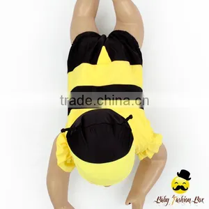 Kids Cute Unisex Remake Props Bee Cosplay Yellow And Black Flutter Sleeve One Piece Beach Clothes With Cap 2pcs Swimwear thumbnail-5