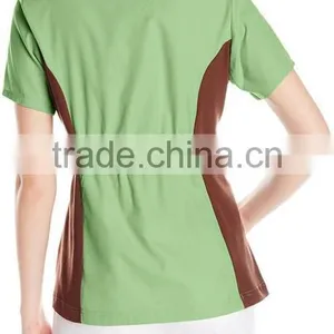 Top Selling Mock Wrap Women Medical Scrubs Wholesale Knit Panel Top thumbnail-2
