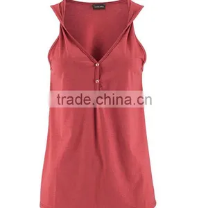 New Women T-shirt Europe and the United States Foreign Trade V-neck Button Buckle Twisted Vest thumbnail-5