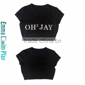 Fashion Customized Made Street Wear Super Short T Shirts Black for Sexy Girls thumbnail-3