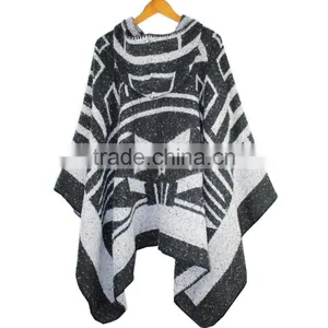 2016 New Design Fashion Autumn Winter Acrylic Bohemian Poncho Shawls With Hooded for Women thumbnail-3